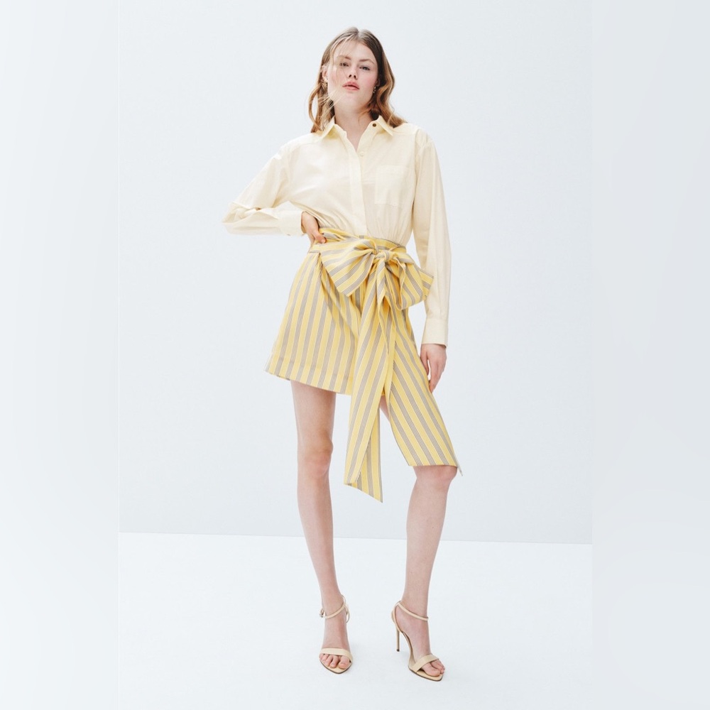 Toccin Solid and Striped Bow Shirt Dress